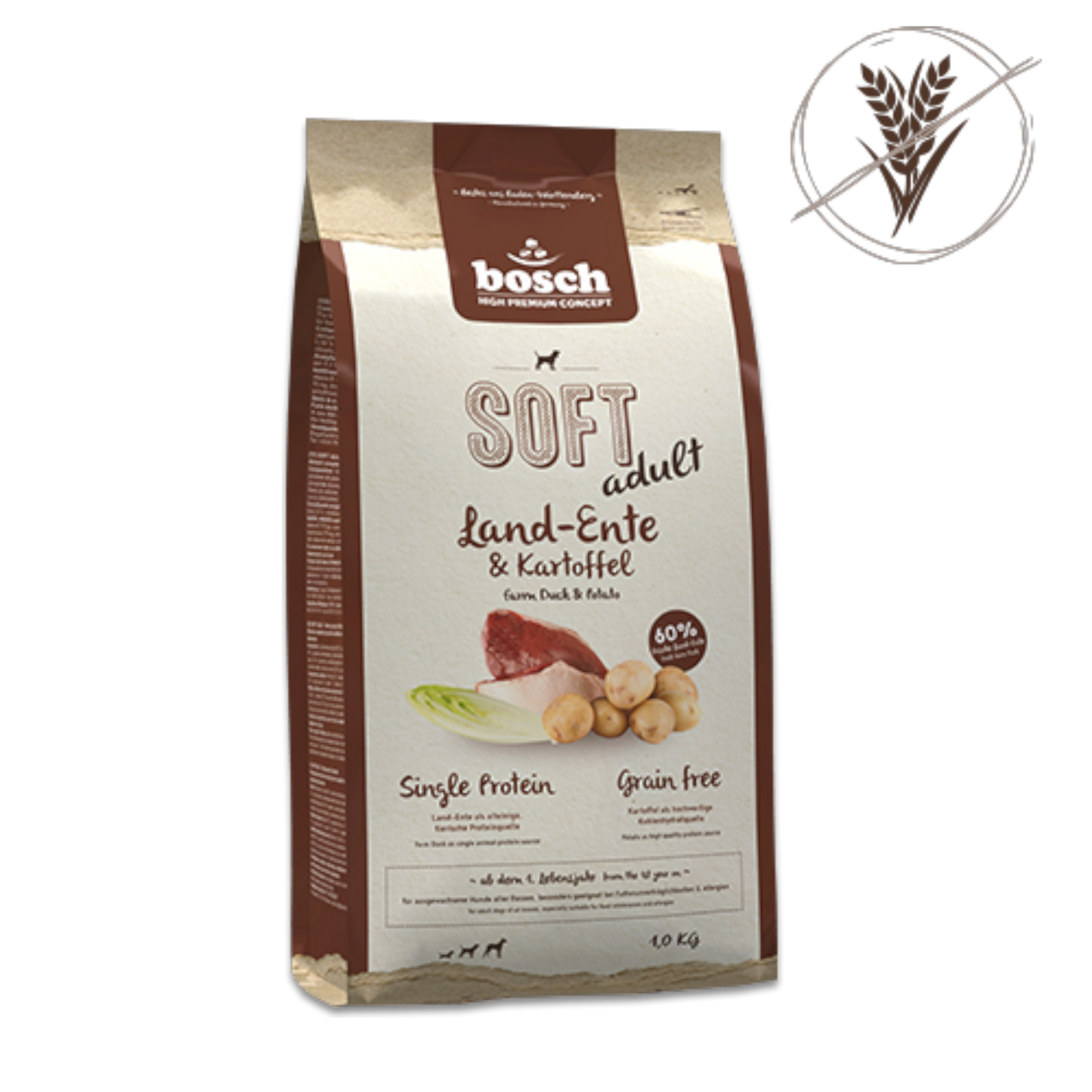 bosch SOFT Adult Land-Ente & Kartoffel  Single Animal Protein · softe Krokette · getreidefrei