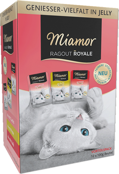 Miamor Ragout Royale in Jelly – Multibox Adult Pute, Lachs & Kalb (12 x 100g)