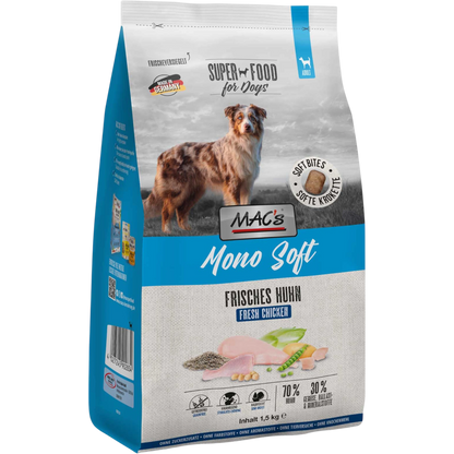 Dein Fellnasen Shop MAC's Mono Soft Frisches Huhn Hundefutter im 1,5 kg Beutel mit 70% Huhn und getreidefreier Rezeptur