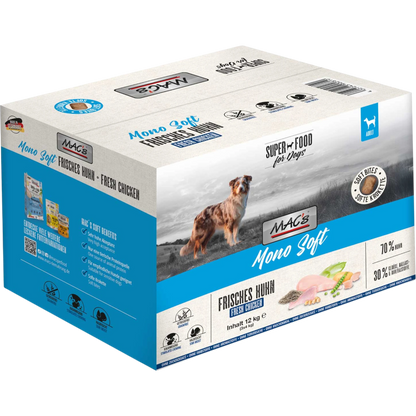 Dein Fellnasen Shop MAC's Mono Soft Frisches Huhn Hundefutter im 12 kg Sack mit 70% Huhn und getreidefreier Rezeptur