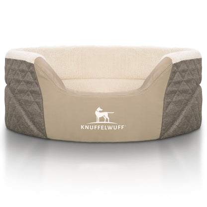 Knuffelwuff Orthopädisches Hundebett Lena aus Velours und Kunstleder mit hohem Schaumstoffrand
