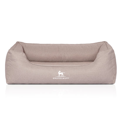Knuffelwuff Orthopädisches Hundebett Luisa aus Velours mit feinem Handwebcharakter – Sunshine Edition